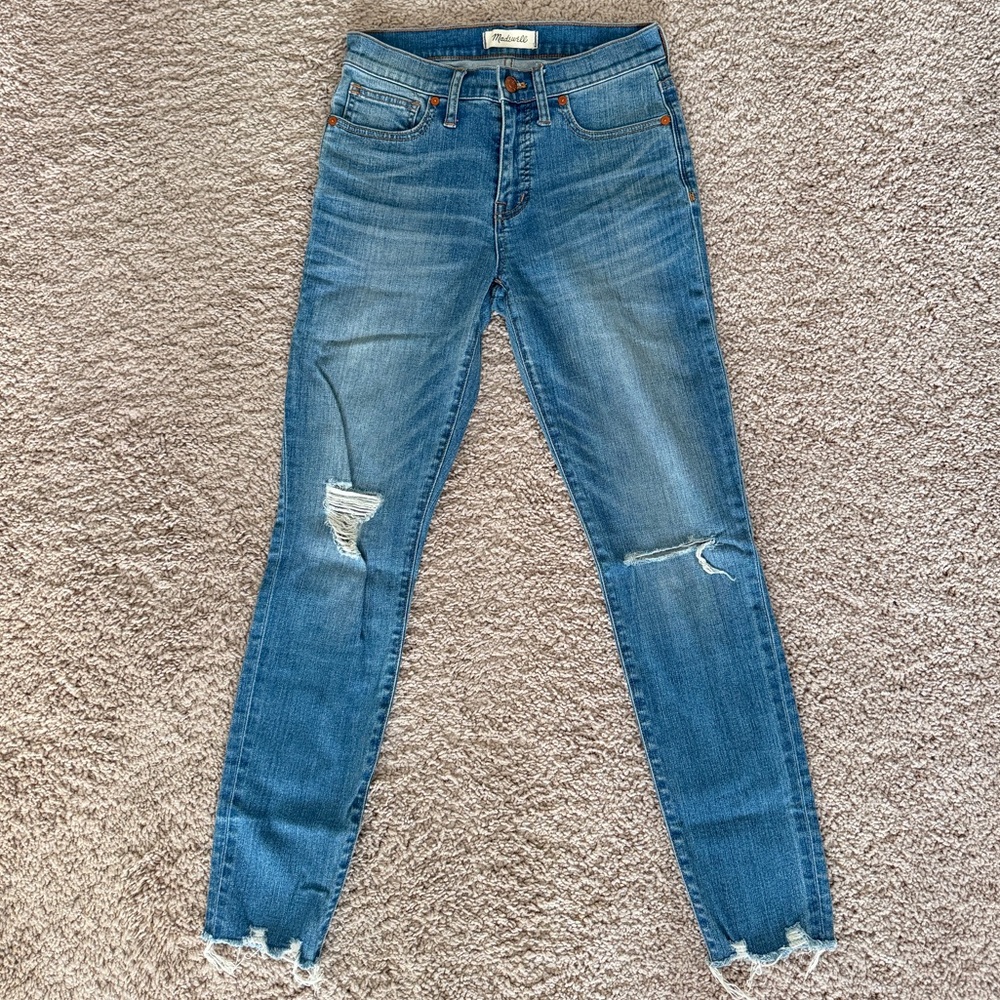 Madewell Mid Rise Light Blue Skinny Ripped Jeans Size 26